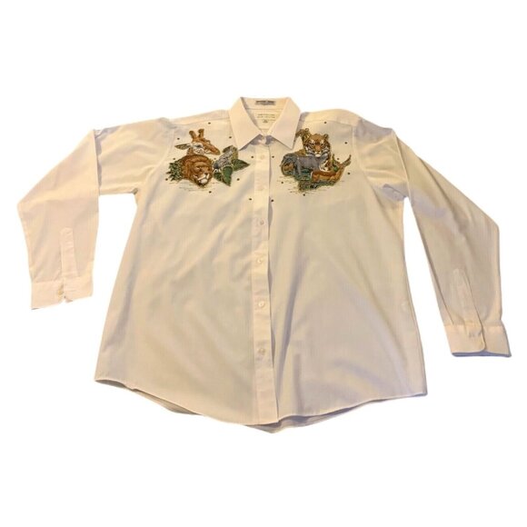 Ann Pollard Resort Collection Womens 14/16 Shirt Safari Jungle Tiger Elephant - Picture 7 of 11